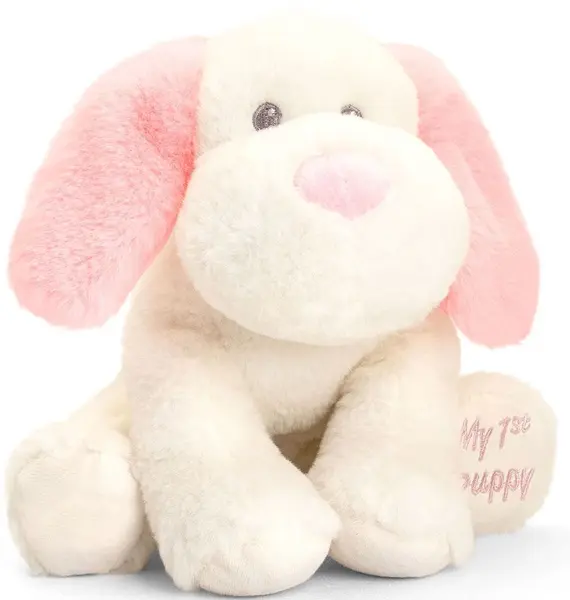 Keel Toys Keeleco - Câine pentru copii, alb si roz, 20 cm