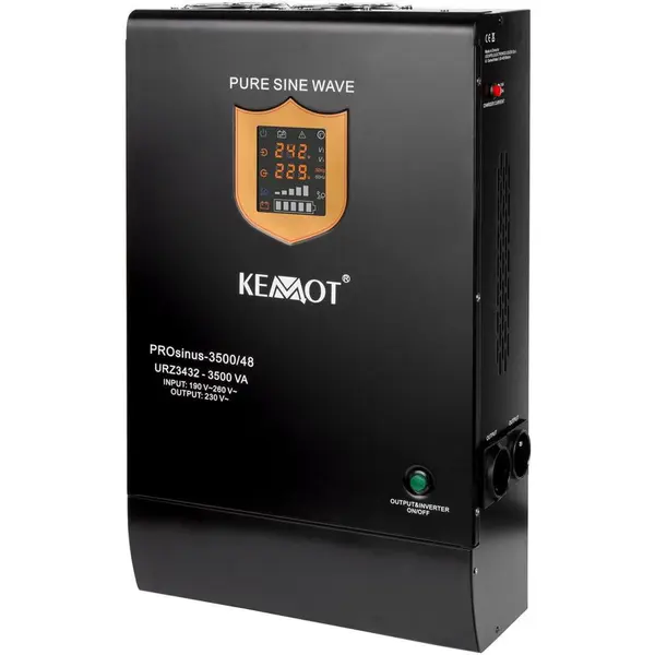 Kemot UPS centrale Kemot Sinus PUR URZ3432, 3500 VA, 2400 W, 48 V, prindere perete, Negru