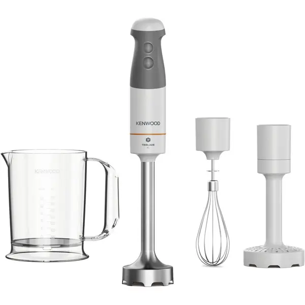 Kenwood Mixer vertical Kenwood Triblade XL HBM40.006WH, 0W22111069, 850 W, pahar gradat 0.7l, accesoriu piure, tel, 2 viteze, Alb-Gri