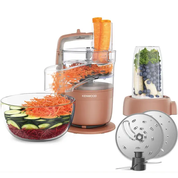 Kenwood Robot de bucatarie compact Kenwood MultiPro Go FDP23.380RD, 650W, vas 1.3L, blender 600 ml, 2 trepte viteza, functie 360 Express Serve pentru feliere/razuire nelimitata, Portocaliu