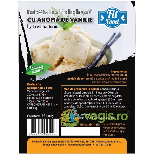 KetoMix Praf pentru Inghetata cu Aroma de Vanilie Indulcita cu Eritritol 100g