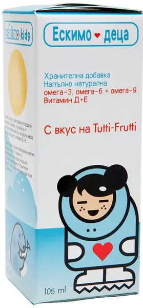 Kids Sirop cu omega 3-6-9 și vitamine, Tutti-Frutti, 105 ml, Eskimo