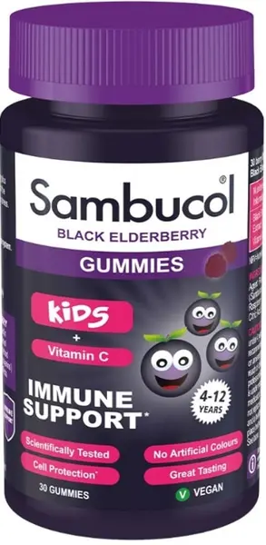 Kids + Vitamin C, 30 drageuri cu jeleu, Sambucol