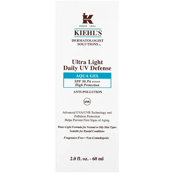 Kiehl's Dermatologist Solutions Ultra Light Daily UV Defense Aqua Gel SPF 50 PA++++ lichid protector ultra ușor pentru toate tipurile de ten, inclusiv piele sensibila SPF 50+ 60 ml