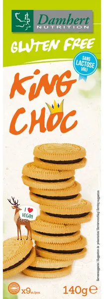 King Choc Biscuiți fără gluten cu cremă de ciocolată, 140 g, Damhert