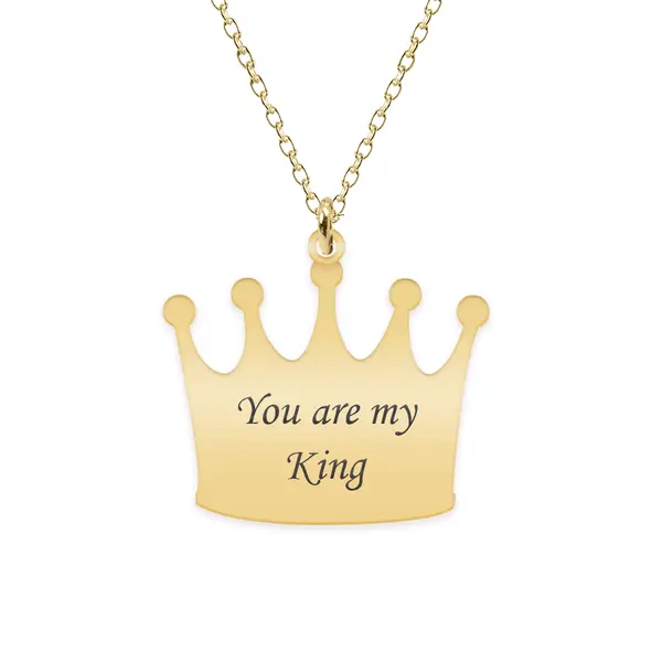 King - Colier din argint 925 placat cu aur galben 24K personalizat cu text - coroana