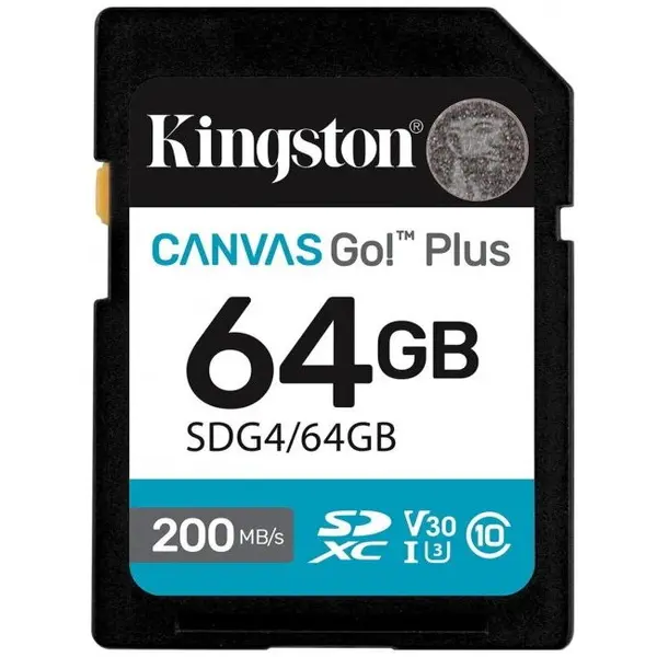 Kingston Card de memorie Kingston Canvas Go! Plus Gen 4, 64 GB, SDXC, UHS-I U3, V30, Clasa 10