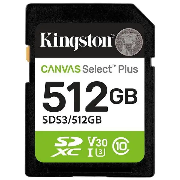 Kingston Card de memorie Kingston Canvas Select Plus Gen3, 512 GB, SDXC, Clasa 10, UHS-I, U3, V30