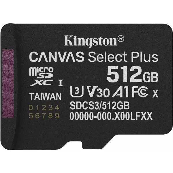 Kingston Card de memorie MicroSDXC Kingston Select Plus, 512 GB, Clasa 10 UHS-I Performance