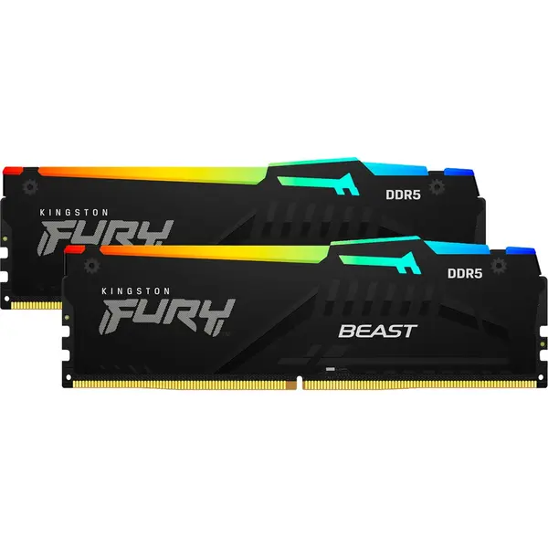 Kingston Kit dual Memorie RAM Kingston Beast RGB, 16GB DDR5 (2x8 GB), Frecventa 5200 MHz, CL 40, Negru