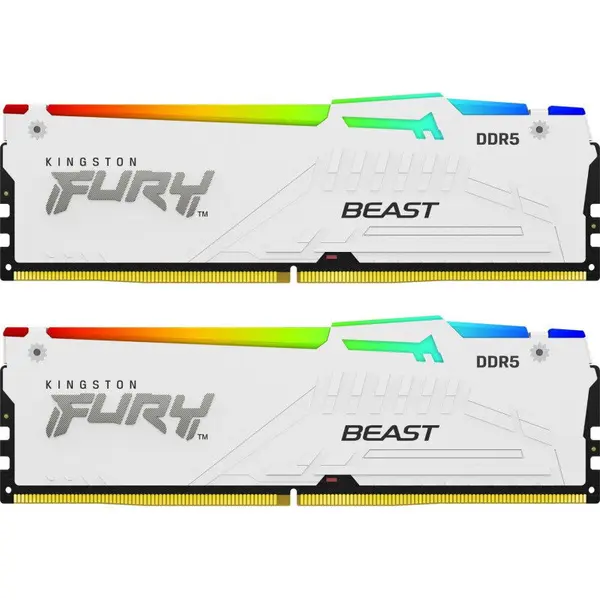 Kingston Kit dual memorie RAM Kingston FURY Beast RGB, Capacitate DDR5 32GB (2x 16 GB), Frecventa 6400 MHz, CL 32, Alb