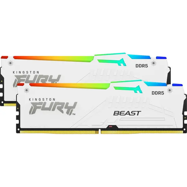 Kingston KIT dual Memorie RAM Kingston FURY BEAST RGB, Capacitate 32 GB DDR5 (2x16 GB), Frecventa 5600 GB, CL 36, Alb