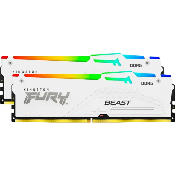 Kingston Kit dual memorie RAM Kingston FURY Beast RGB, Capacitate 64GB DDR5 (2x32 GB), Frecventa 6000 MHz, CL 30, Alb