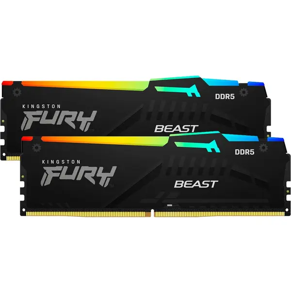 Kingston Kit dual memorie RAM Kingston FURY Beast RGB, Capacitate 32GB DDR5 (2x16 GB), Frecventa 6800 MHz, CL 34, Negru