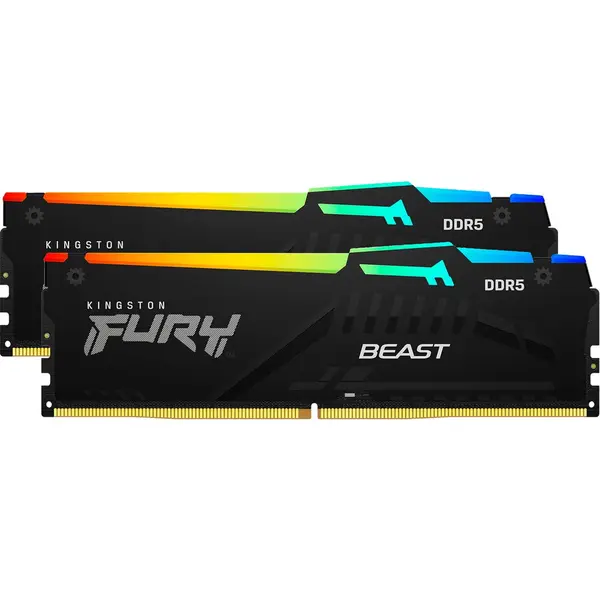 Kingston Kit dual memorie RAM Kingston FURY Beast RGB, Capacitate 16GB DDR5 (2x8 GB), Frecventa 6000 MHz, CL 30, Negru