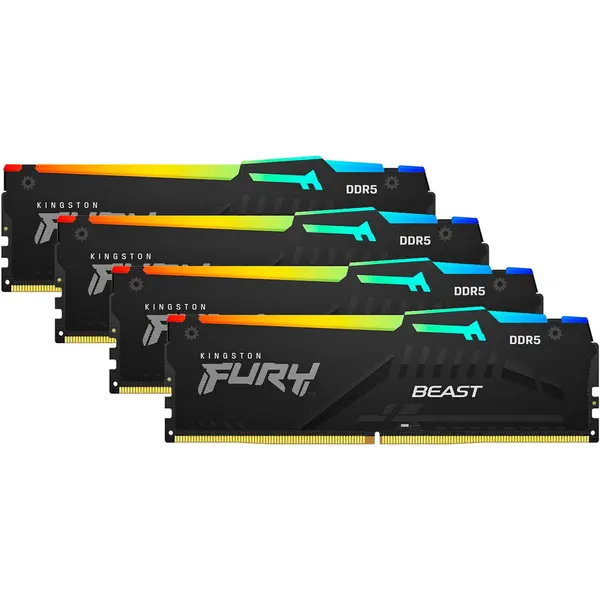 Kingston KIT Quad Memorie RAM Kingston FURY BEAST RGB, Capacitate 128GB DDR5 (4x32 GB), Frecventa 5200 MHz, CL - 40, Negru