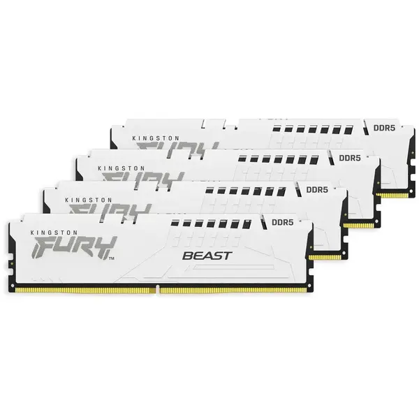 Kingston Memorie Kingston Fury Beast, 64GB (4 x 16 GB), DDR5-6000MHz, CL40, Kit Quad Channel, Alb