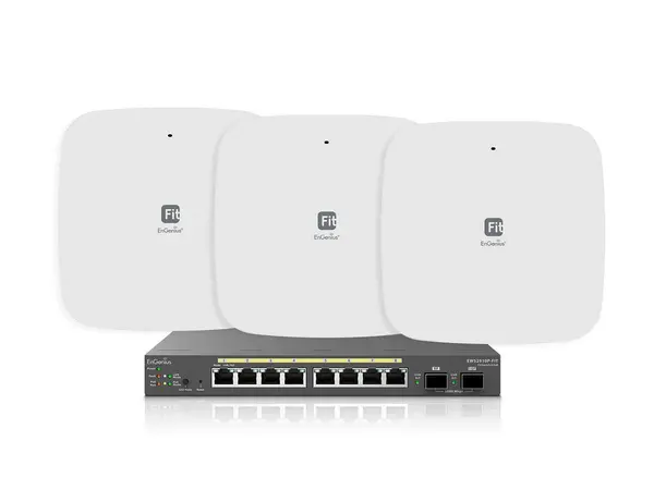 Kit 1x switch PoE 55W si 3x access point Dual Band, Wi-Fi 6, cu management, EnGenius KitFITOfficePower