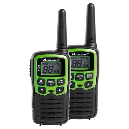 Kit 2 radiouri Midland PMR XT30, 16 canale, Squelch, USB (Negru/Verde)
