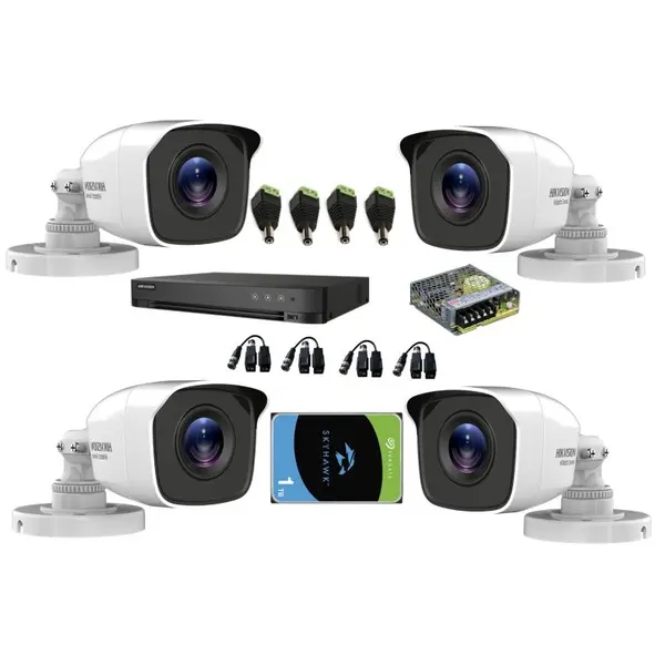 Kit 4 camere bullet TurboHD 5 megapixel, IR 20m cu DVR Turbo HD 4 canale, sursa 6A si HDD 1 TB