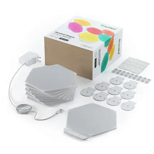 Kit 9 Panouri luminoase Nanoleaf Shapes Hexagons, 16 Milioane culori, Tehnologie LED RGBW, Cablu 2.5 m