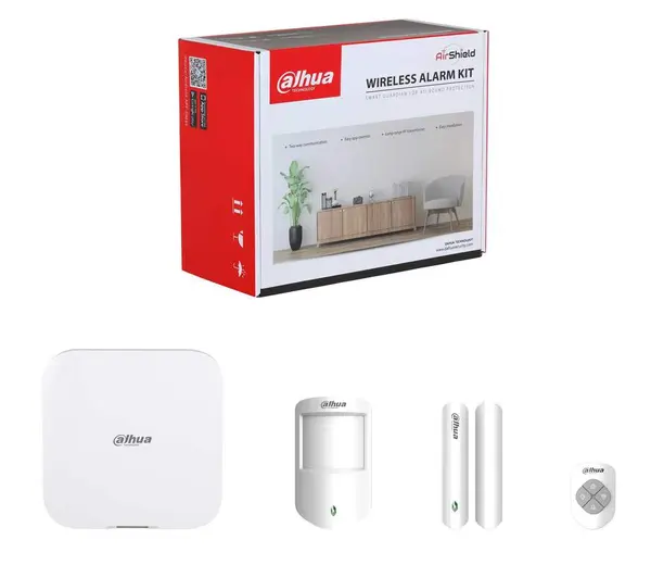 Kit alarma wireless Dahua, 868 MHz, hub Wi-Fi/Ethernet, detector PIR, contact magnetic, telecomanda, 150 periferice, ARC3800H-03-W2(868)