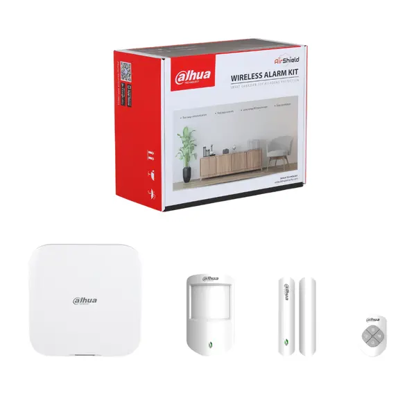 Kit alarma wireless Dahua Hub 2, Wi-Fi/LAN, 2 SIM GSM, detector PIR, senzor magnetic usa, telecomanda, frecventa 868 MHz, 150 zone, 8 canale - ART-ARC3800H-03-FW2(868)