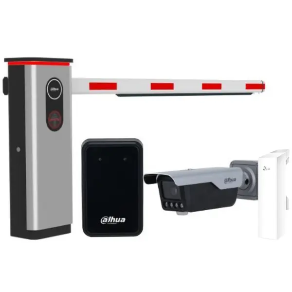 Kit bariera auto si camera recunoastere placute Dahua, 4MP, IR 30m, alarma acustica si vizuala, detectie vehicul, lungime brat cu LED 4m, access point