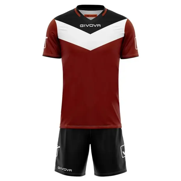 KIT Campo Personalizabil copii si adulti EF6 4XS, Tricou vișiniu cu negru și șort negru