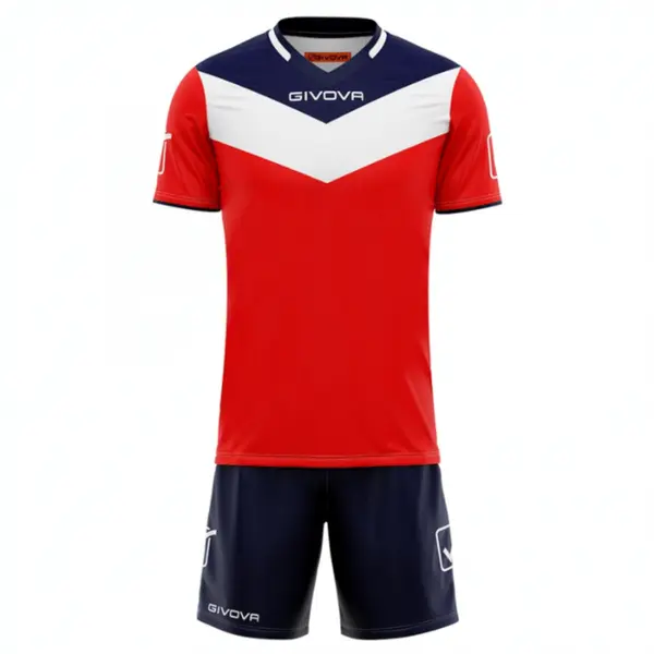 KIT Campo Personalizabil copii si adulti EF6 M, Tricou roșu cu bleumarin și șort bleumarin