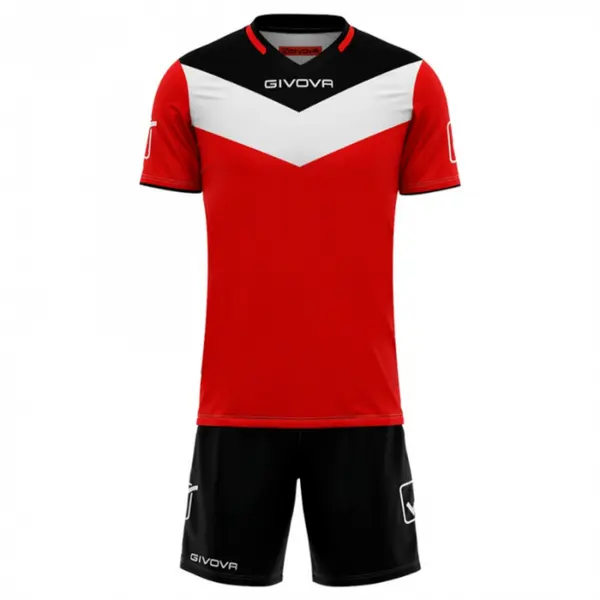 KIT Campo Personalizabil copii si adulti EF6 XS, Tricou roșu cu negru și șort negru