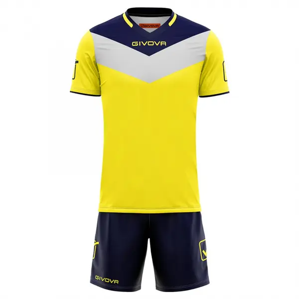 KIT Campo Personalizabil copii si adulti EF6 XXL, Tricou galben cu bleumarin și șort bleumarin