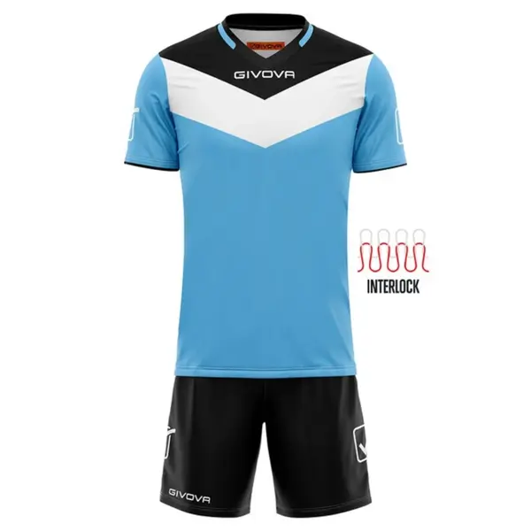 KIT Campo Personalizabil copii si adulti EF6 XXL, Tricou negru cu albastru deschis și șort negru
