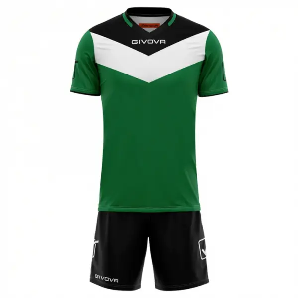 KIT Campo Personalizabil copii si adulti EF6 XXL, Tricou verde cu negru și șort negru