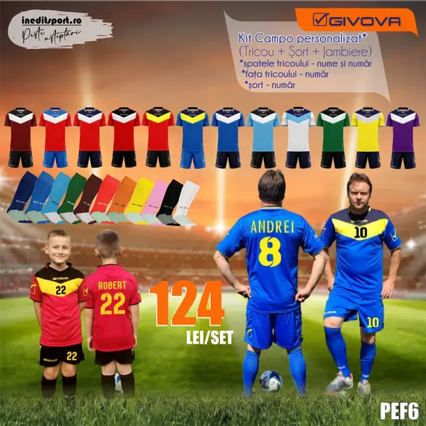 KIT Campo S, Albastru-Galben EF6 S, Tricou albastru cu galben și șort albastru