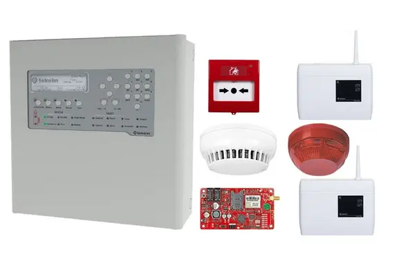Kit centrala detectie incendiu adresabila, cu modul de comunicare, repetor, buton, sirena, detector, Teknim KIT-TFP2211-TXM5474-ACC