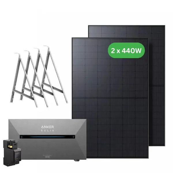 Kit Centrala fotovoltaica balcon 1.6kWh, Anker SOLIX Solarbank 2 E1600 Pro + panouri 2 x 440W + sistem prindere