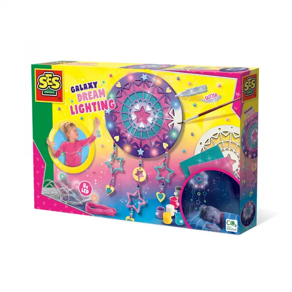 Kit creativ copii - Capcana de vise cu ghirlanda luminoasa cu tematica galaxie
