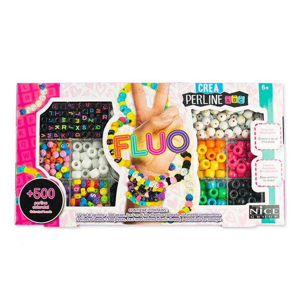 Kit creativ DIY - coliere si bratari cu margele fluorescente, 500 piese, Perline ABC