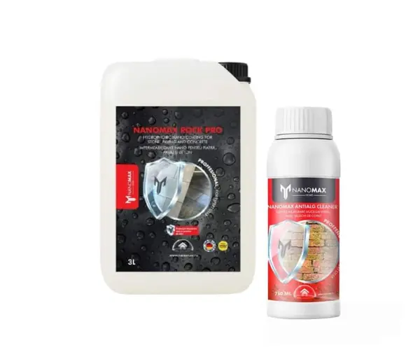 KIT Curățare Mucegai Verde & Alge – Pavaj, Piatră, Beton NanoMax Protecție piatră ROCK PRO 3 L + Curățare Mucegai Verde si Alge Piatra/pavaj 750 ml, N