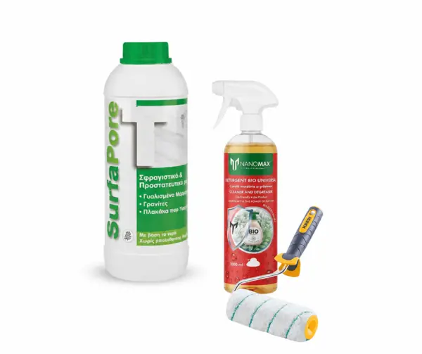 KIT Curățare & Protecție Gresie Porțelanată Balcon, Terasa – Anti-pete & Hidrofob NanoMax Impermeabilizant suprafete poroase/slab absorbante SurfaPore