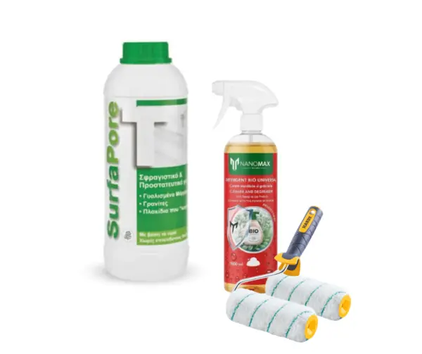KIT Curățare & Protecție Gresie Porțelanată Balcon, Terasa – Anti-pete & Hidrofob NanoMax Impermeabilizant suprafete poroase/slab absorbante SurfaPore