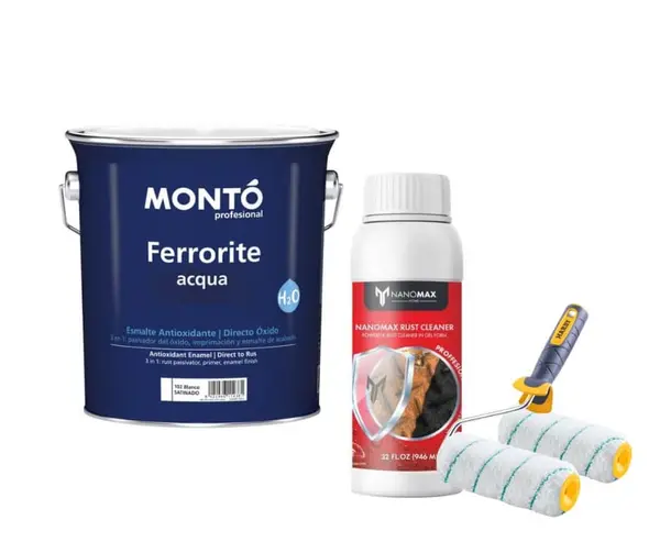 KIT Curățare & Protecție Metal – Eliminare Rugină + Vopsea Anticorozivă NanoMax Vopsea metal Ferrorite protecție 750ml + Detergent Curatare Rust Remo