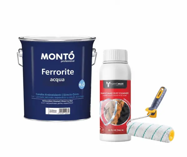 KIT Curățare & Protecție Metal – Eliminare Rugină + Vopsea Anticorozivă NanoMax Vopsea metal Ferrorite protecție 750ml + Detergent Curatare Rust Remo