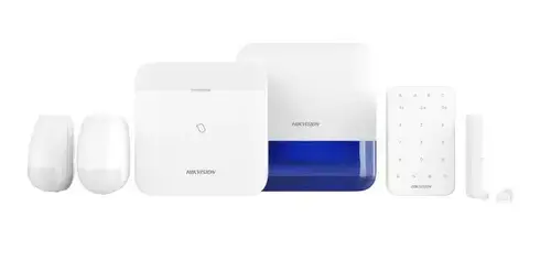 Kit de alarma wireless Hikvsion AX PRO Middle Level DS-PWA96-Kit2-WE contine : DS-PWA96-M-WE x 1; DS-PK1-E-WE x 1; DS-PS1-E-WE (Blue) x 1; DS-PDP15P-EG2- WE x 2; DS-PDMC-EG2-WE x 1