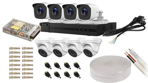 Kit de supraveghere Full HD, 2MP, IR 40, DVR 4 canale, sursa alimentare, Hikvision HiLook KIT8EXTHIK2MP-DVR-POS-ACC