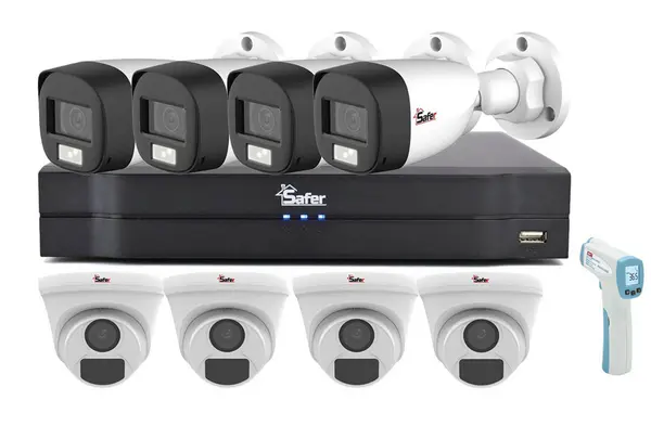 Kit de supraveghere mixt, Full HD, 2MP, IR si LED alb, DVR 8 canale, Functii AI, Safer KITSAF8X-BP2MP20F28-A