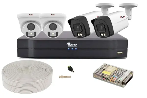 Kit de supraveghere video mixt, 2 camere dome si 2 camere bullet, 5MP, DVR 4 canale, Accesorii incluse, KITMIX-2X-B5MP+2XD5MP-ACC