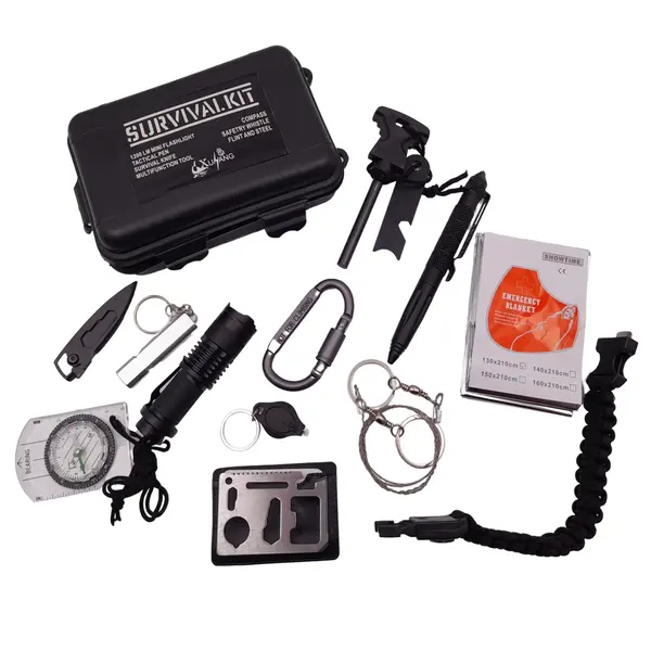 Kit de supravietuire DEPOX , Self Saviour, 12 elemente multifunctionale, negru