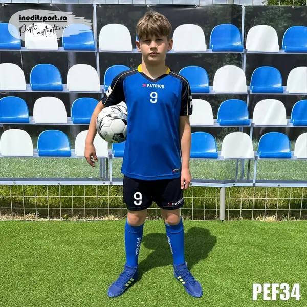 Kit echipament fotbal copii Patrick EF34 3XS, ALBASTRU CU BLEUMARIN